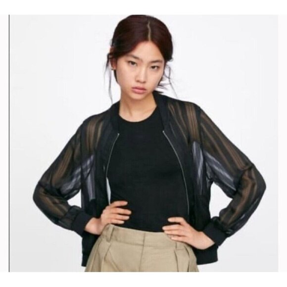 Zara Black Sheer Bomber Jacket - Picture 1 of 6